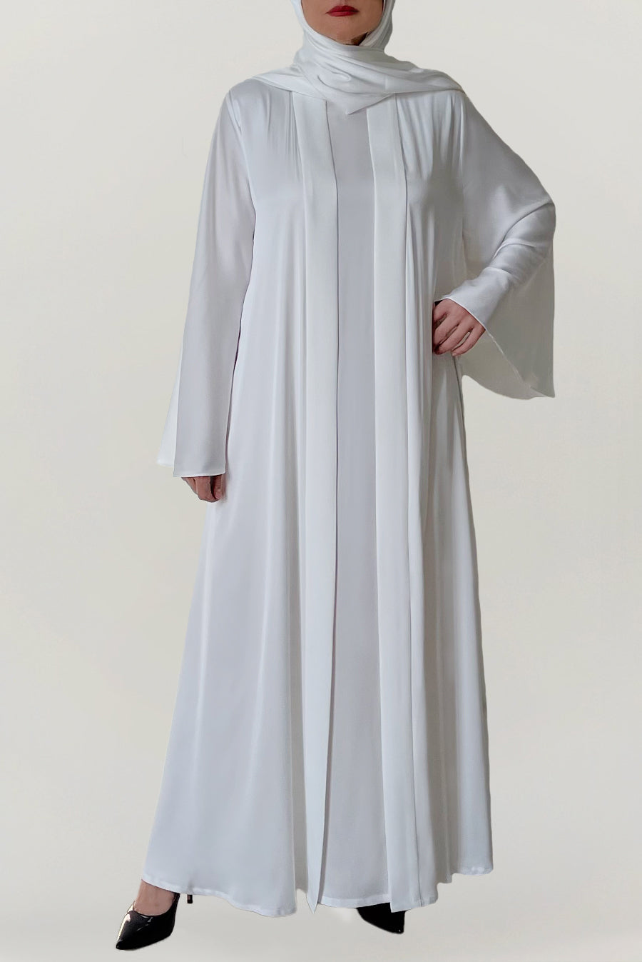 Premium Pearl White Silk Abaya Safa thowby ثـوبي
