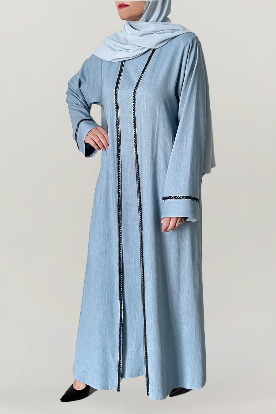 Beautiful Light Blue Linen Abaya