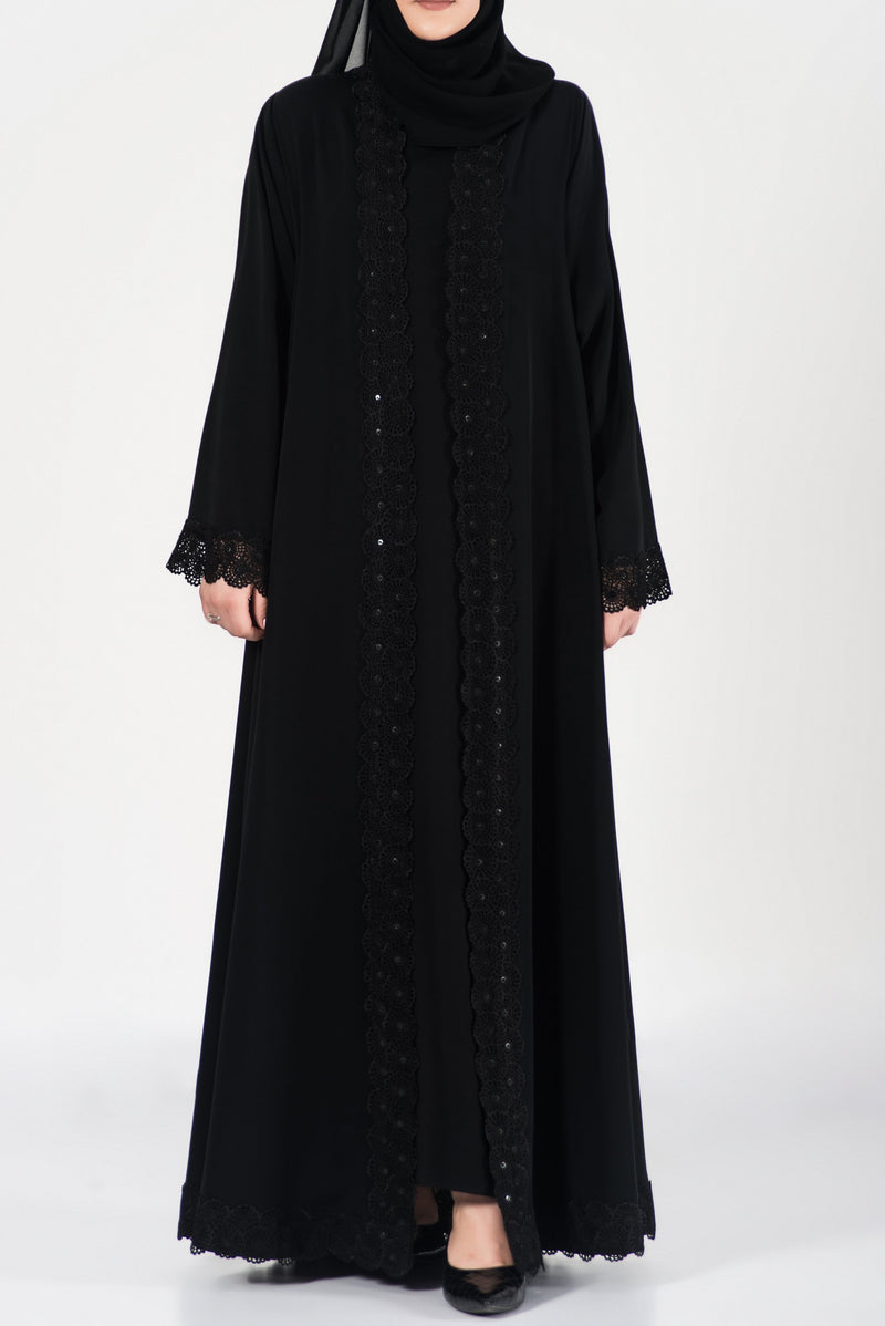 Black Lace abaya - thowby - dubai online abaya shops