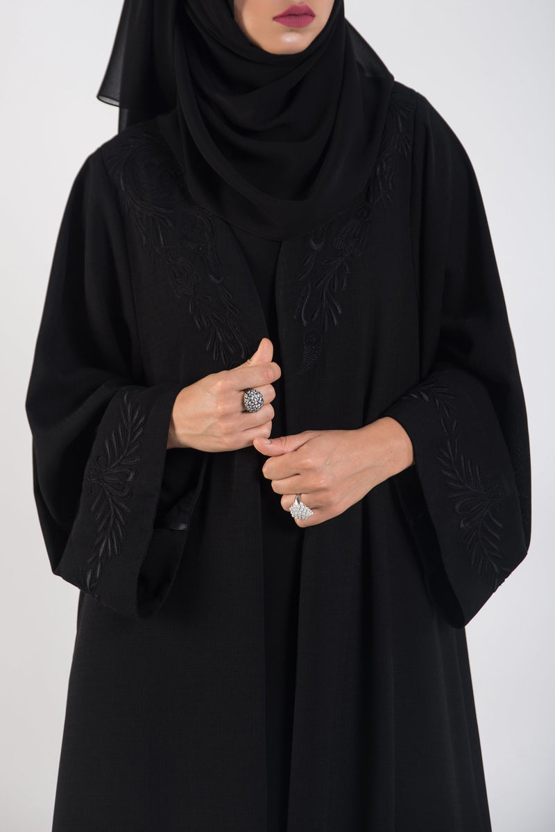 Black abaya floral embroidery - thowby - dubai online abaya shops