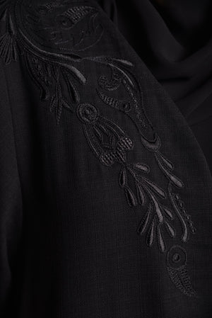 Black abaya floral embroidery - thowby - dubai online abaya shops
