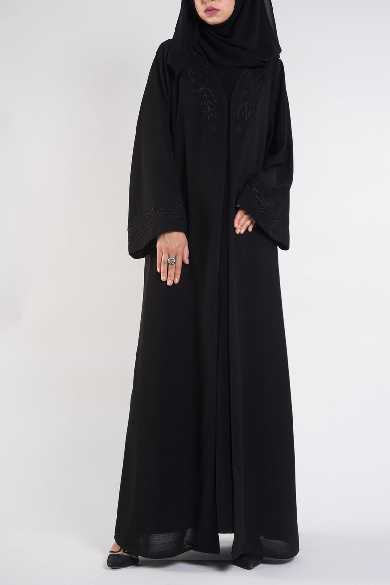 Black abaya floral embroidery - thowby - dubai online abaya shops