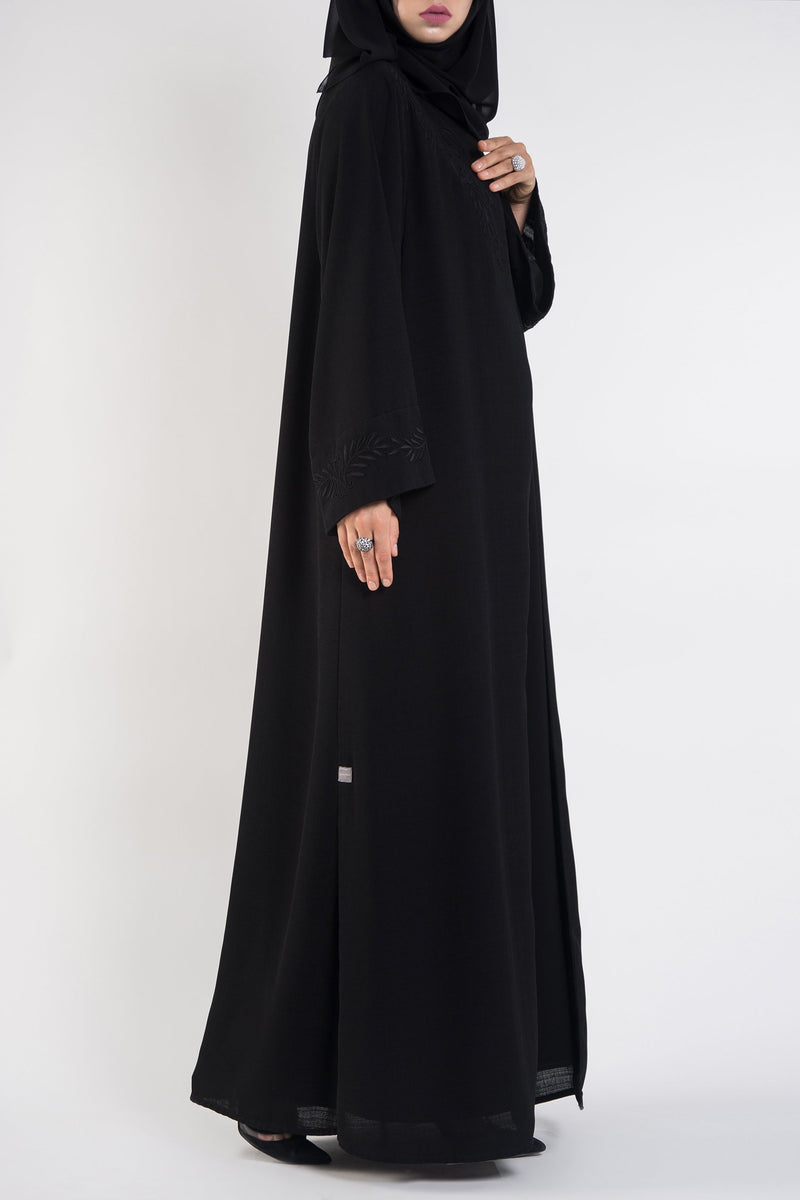 Black abaya floral embroidery - thowby - dubai online abaya shops