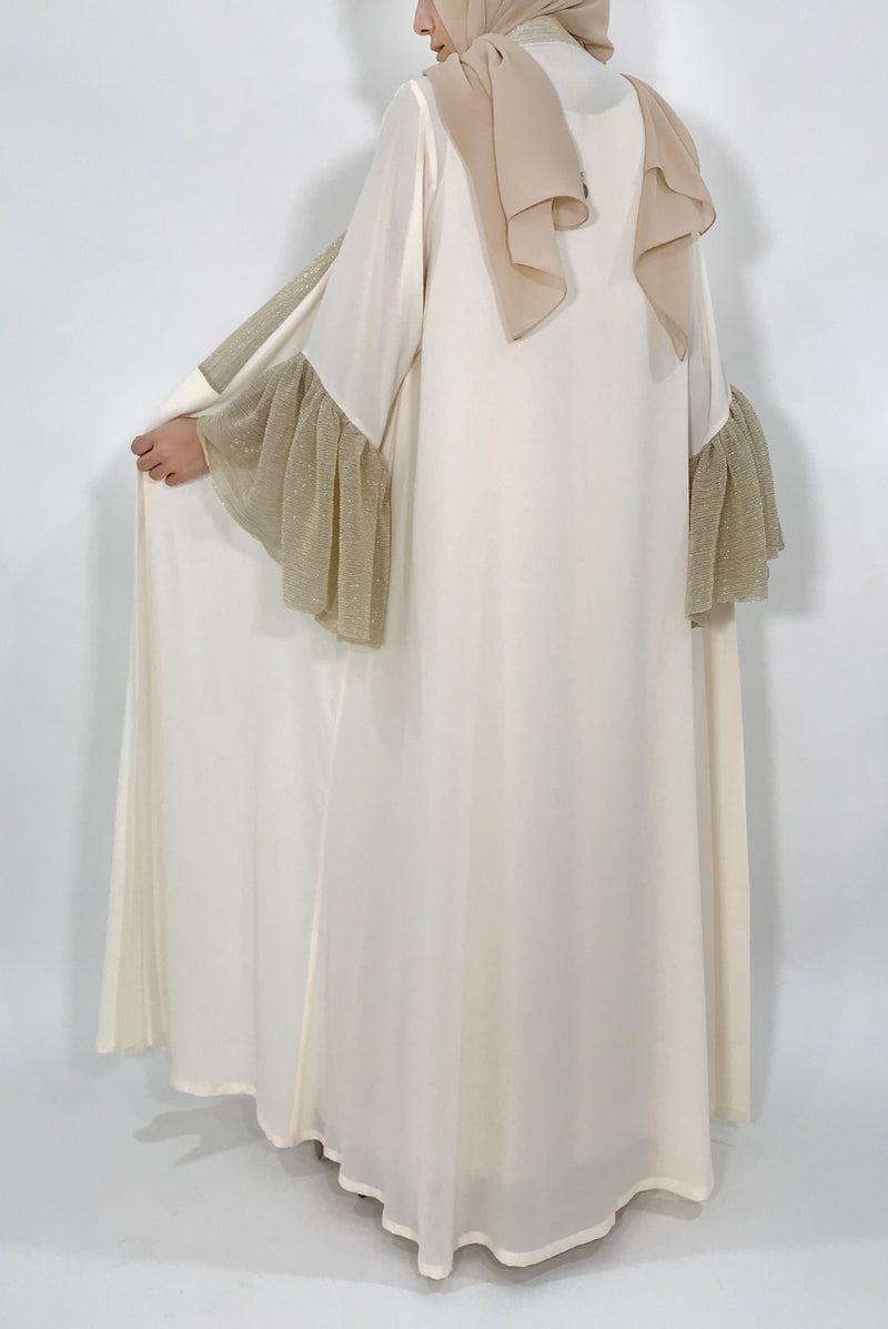 White and golden wedding abaya - thowby - Branded Dubai Online Abaya Shops