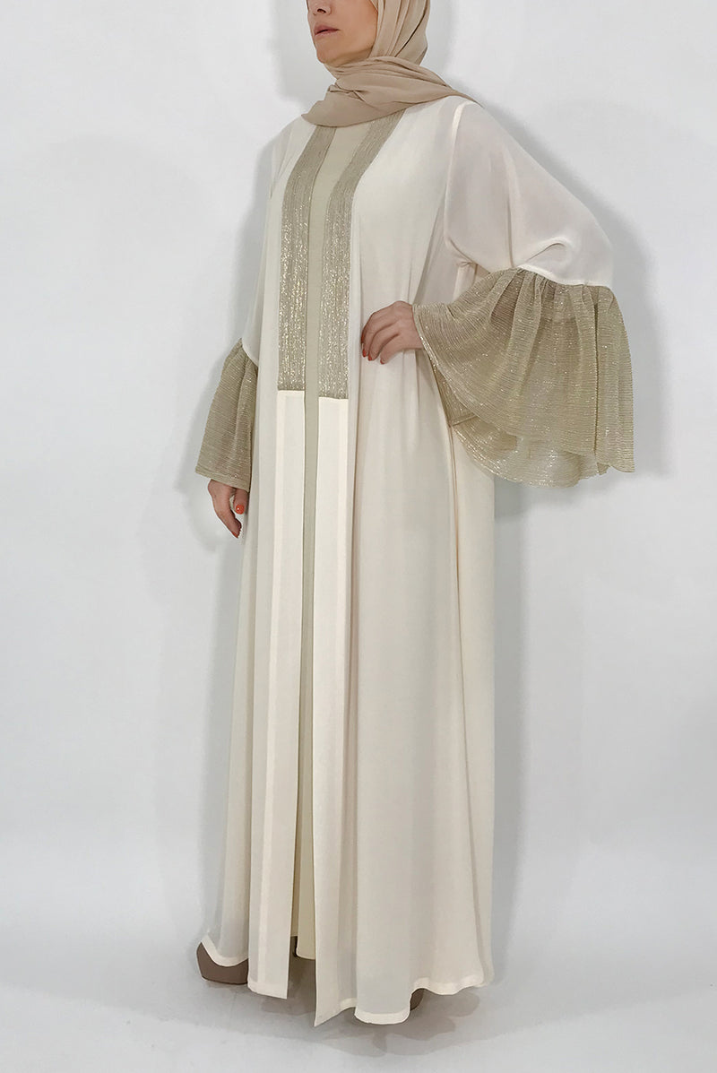 White and golden wedding abaya - thowby - Branded Dubai Online Abaya Shops