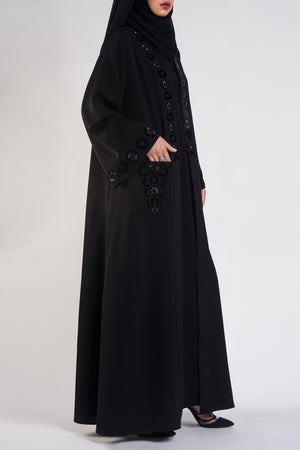 black abaya sequin design - thowby - branded abayas in dubai
