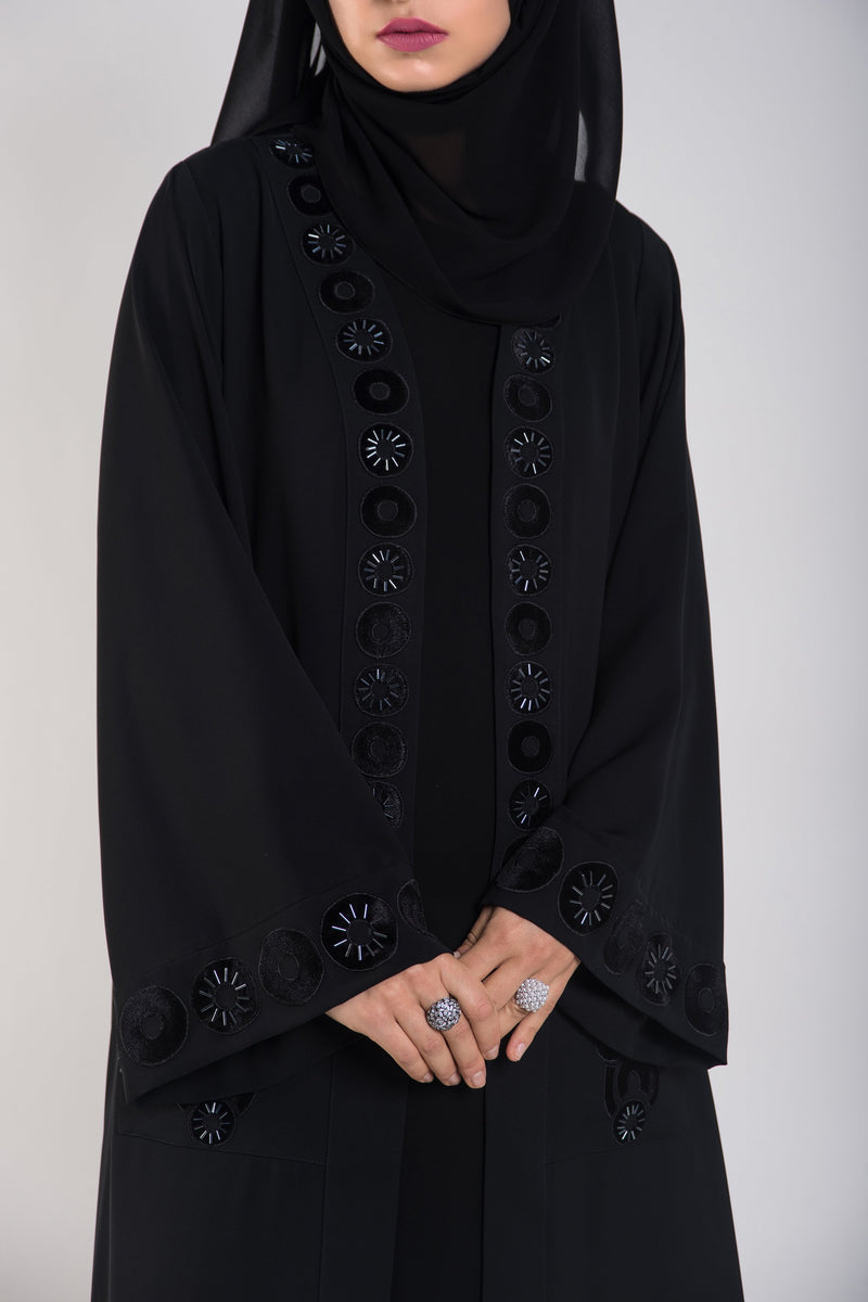 black abaya sequin design - thowby - branded abayas in dubai