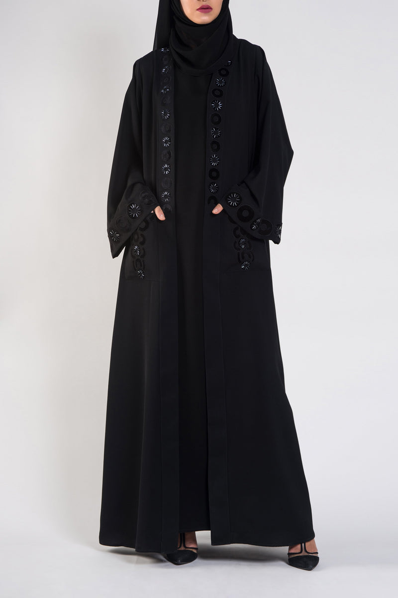 black abaya sequin design - thowby - branded abayas in dubai