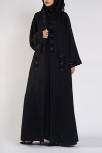 black abaya sequin design - thowby - branded abayas in dubai