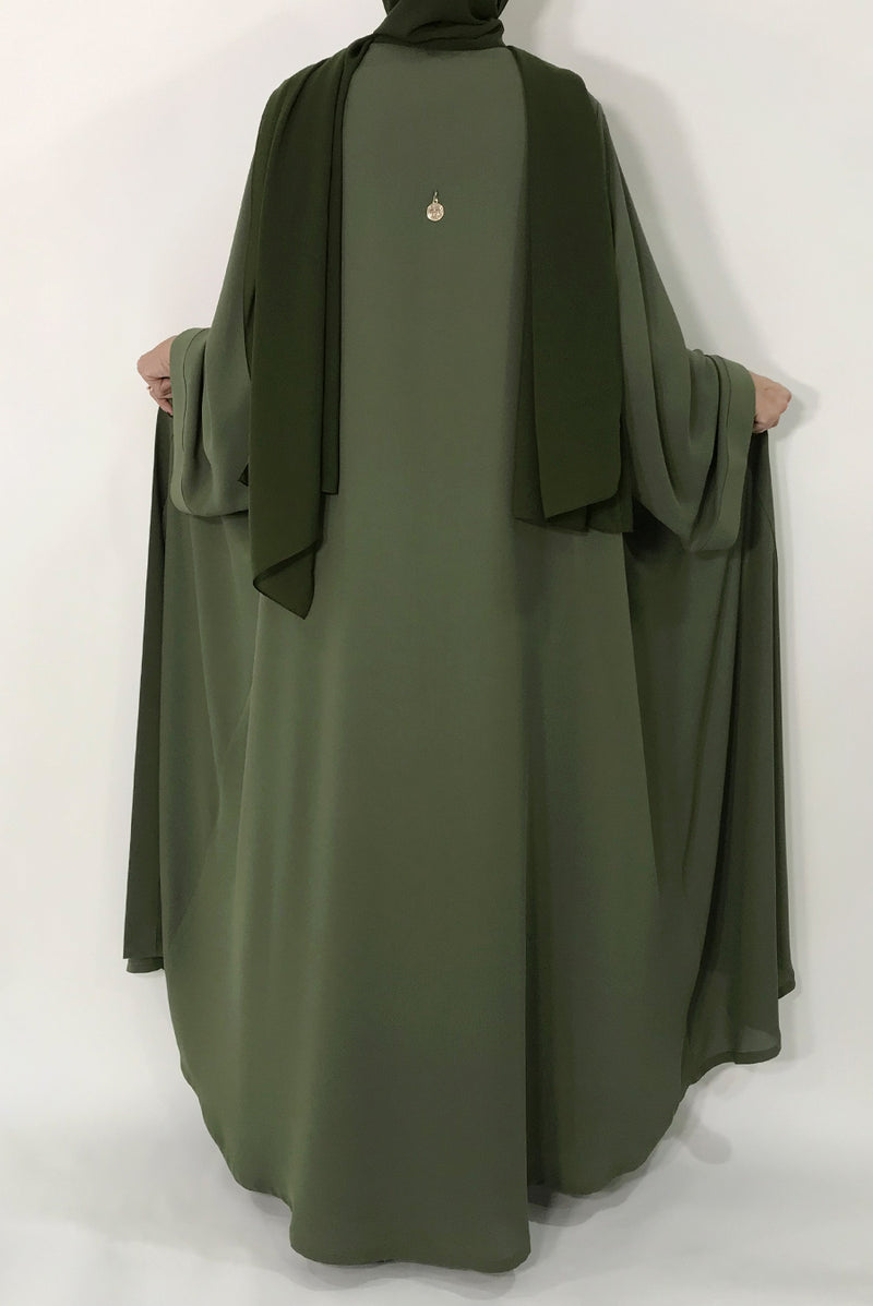 Tayba Abaya - dark olive abaya - thowby - Dubai abaya online worldwide shipping