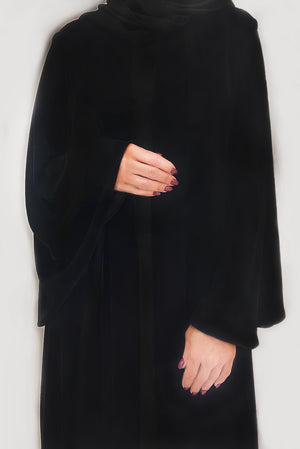 Black Velvet Abaya - thowby - dubai trendy abayas